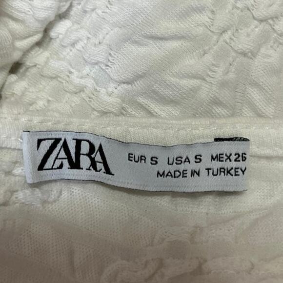 Zara White Textured Ruched Deep V Neck Long Puff Sleeve Crop Blouse Top Size S - Picture 3 of 4